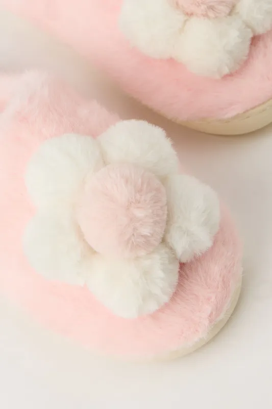 Faux Fur Flower Slippers sold by Urban Planet