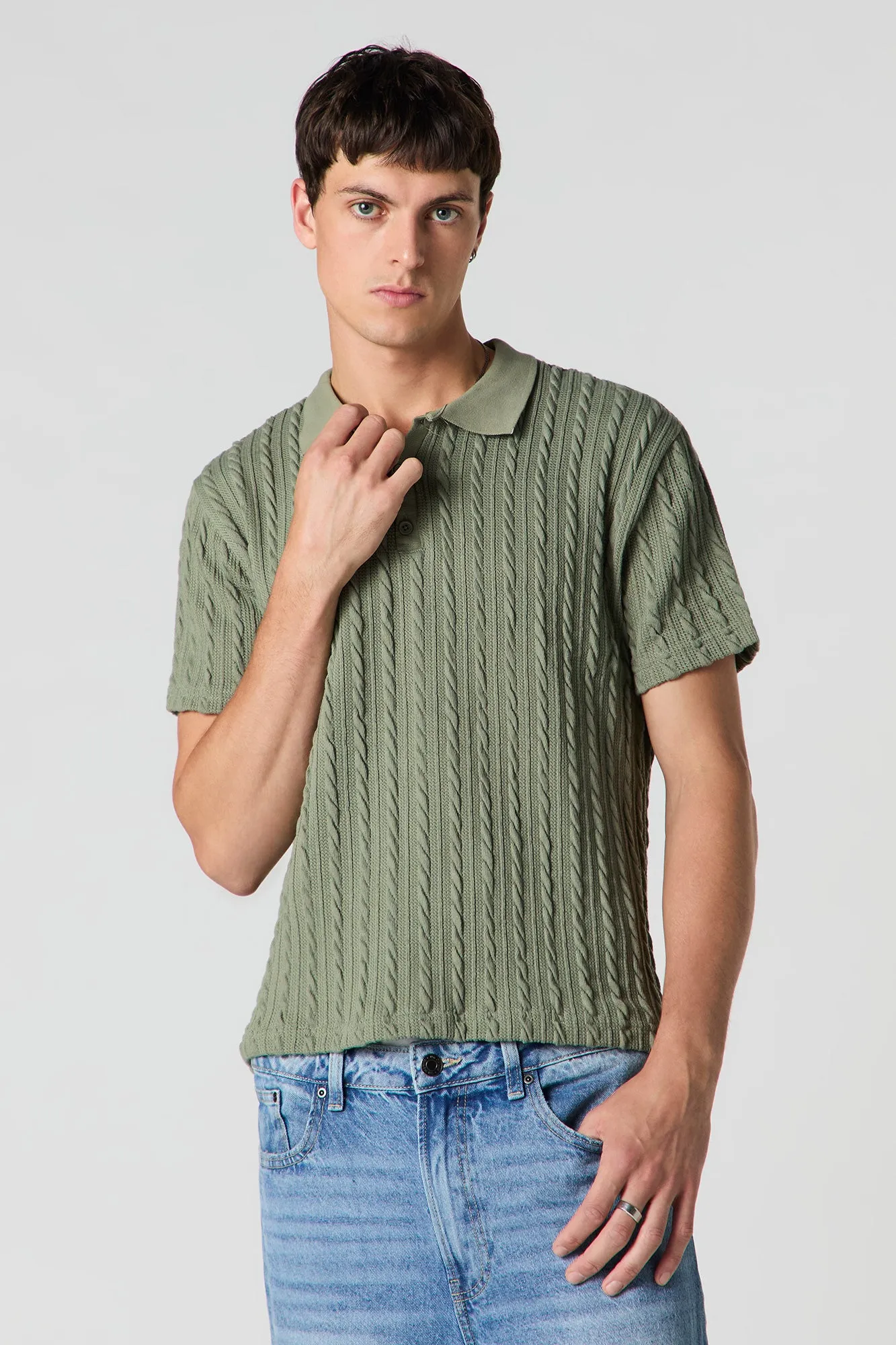 Cable Knit Polo Top sold by Urban Planet