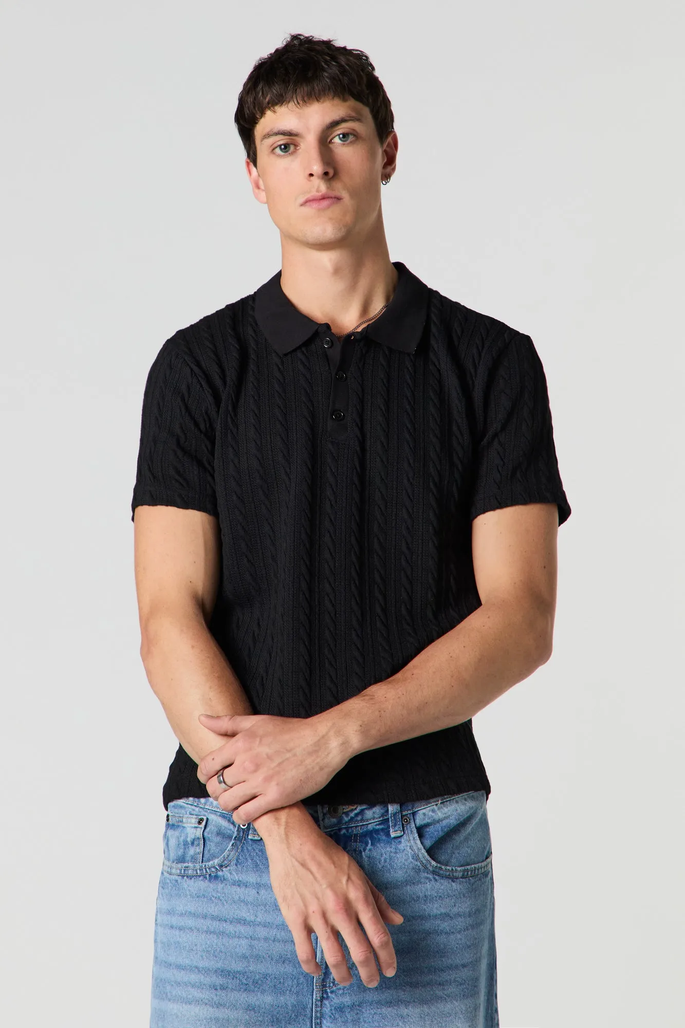 Cable Knit Polo Top sold by Urban Planet product image thumbnail 4