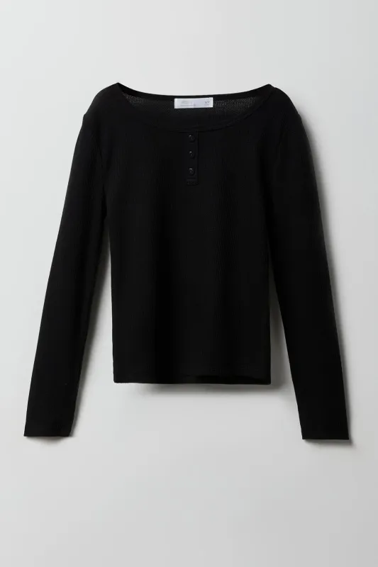 Haut Henley en tricot gaufré et manche longue pour filles sold by Urban Planet