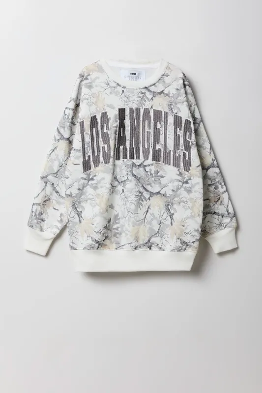 Girls Embroidered Camo Oversized Fleece Sweatshirt sold by Urban Planet