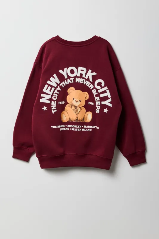 Girls NYC Teddy Puff Print Oversized Fleece Sweatshirt sold by Urban Planet
