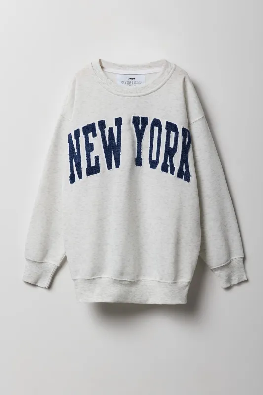 Girls City Chenille Embroidered Oversized Fleece Sweatshirt sold by Urban Planet