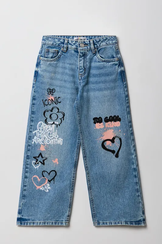 Girls Graffiti Mid Rise Wide Leg Jean sold by Urban Planet
