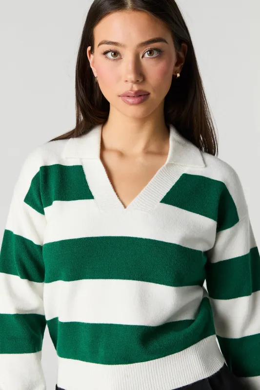 Striped Knit Collared Sweater sold by Urban Planet