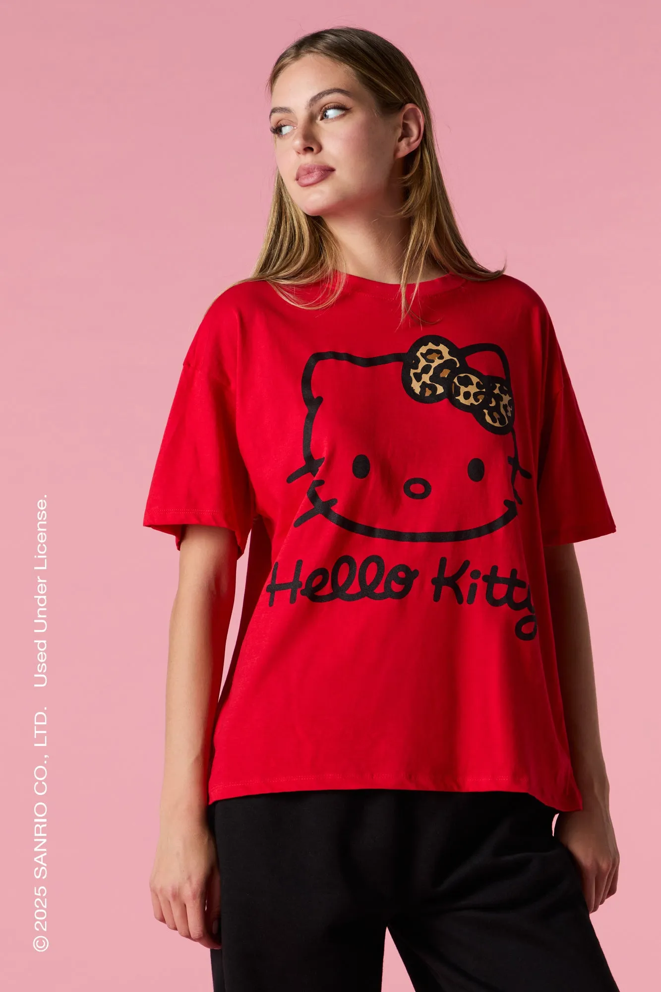 Hello Kitty® Cheetah Bow Graphic Boyfriend T-Shirt sold by Urban Planet