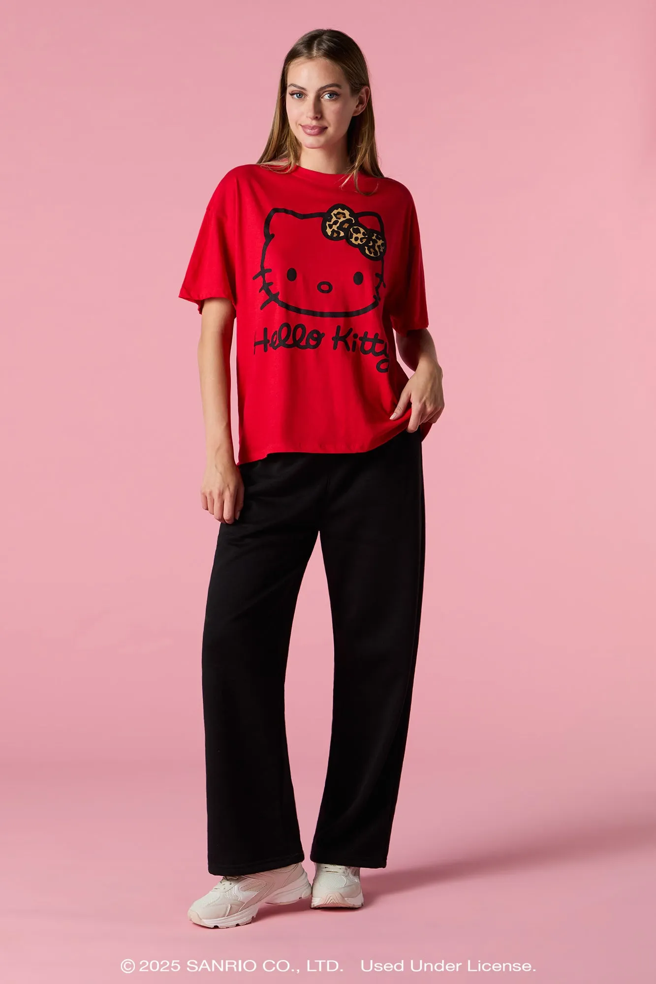 Hello Kitty® Cheetah Bow Graphic Boyfriend T-Shirt sold by Urban Planet product image thumbnail 3