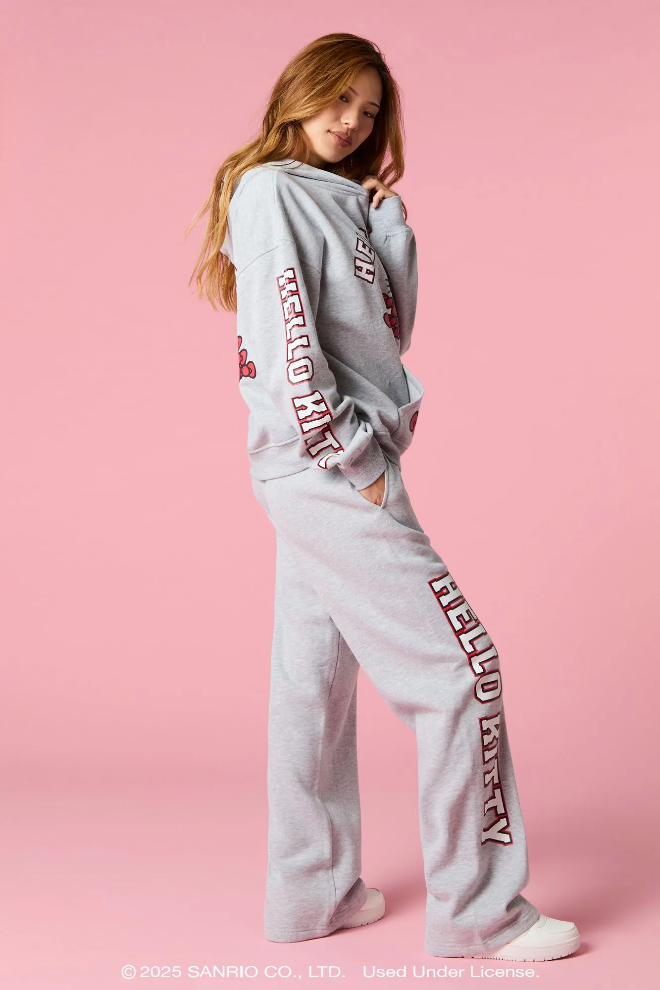 Hello Kitty® Bow Graphic Wide Leg Fleece Sweatpant sold by Urban Planet product image thumbnail 3
