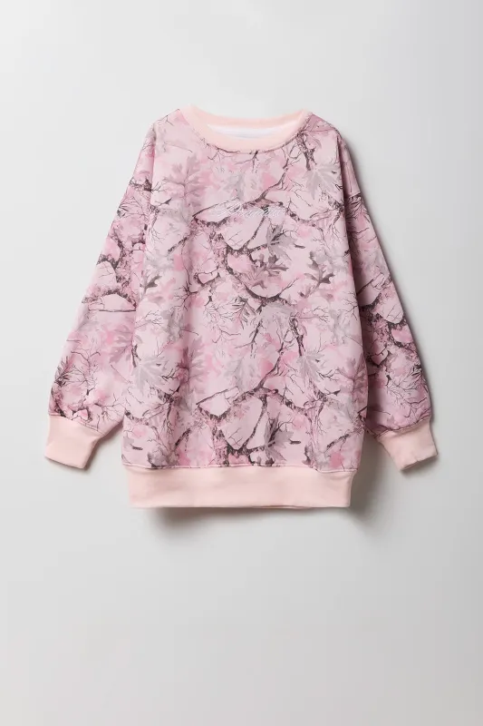 Girls Camo Embroidered Oversized Fleece Sweatshirt sold by Urban Planet