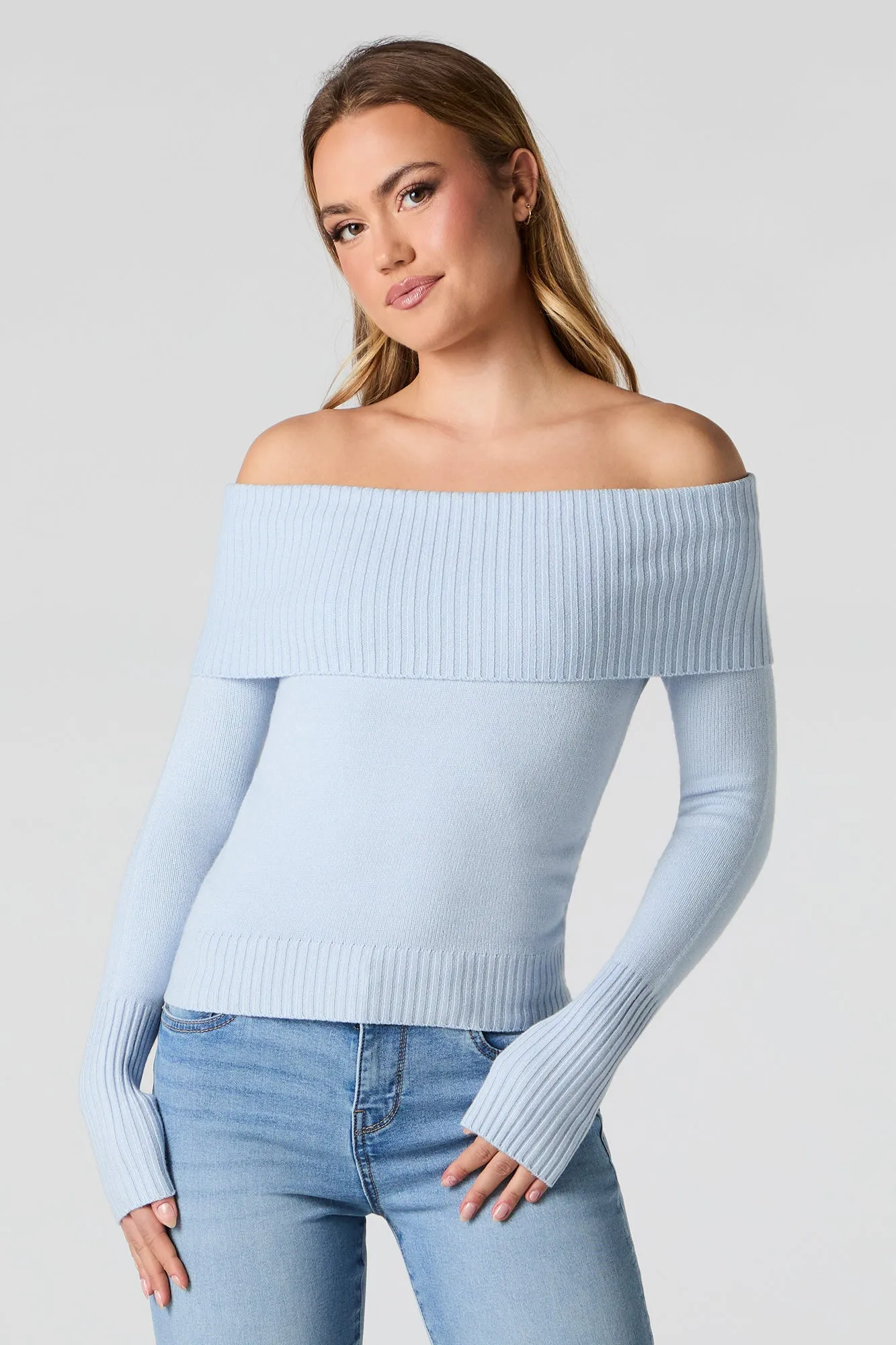 Foldover Off Shoulder Knit Sweater sold by Urban Planet product image thumbnail 4