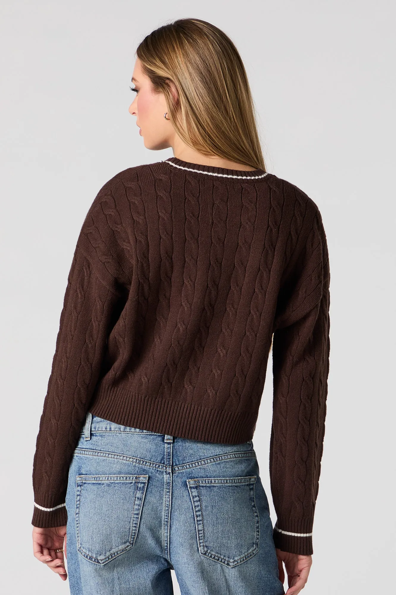 Embroidered Cable Knit Sweater sold by Urban Planet product image thumbnail 2
