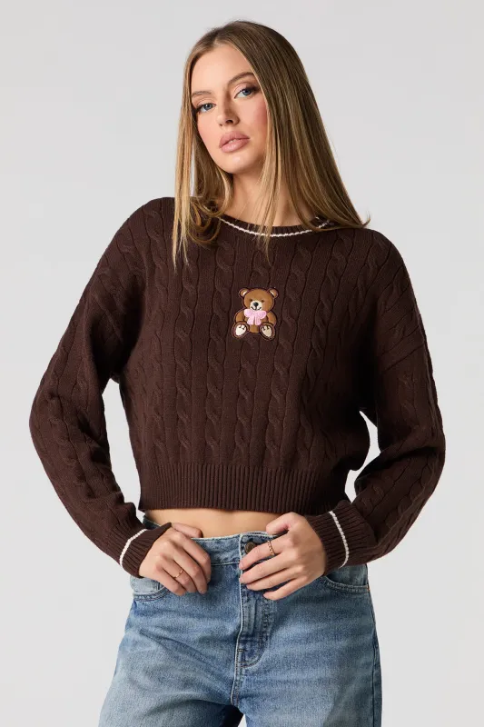 Embroidered Cable Knit Sweater sold by Urban Planet