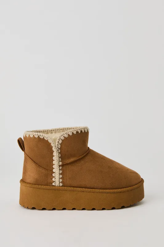 Faux Suede Stitched Trim Platform Slipper Booties sold by Urban Planet