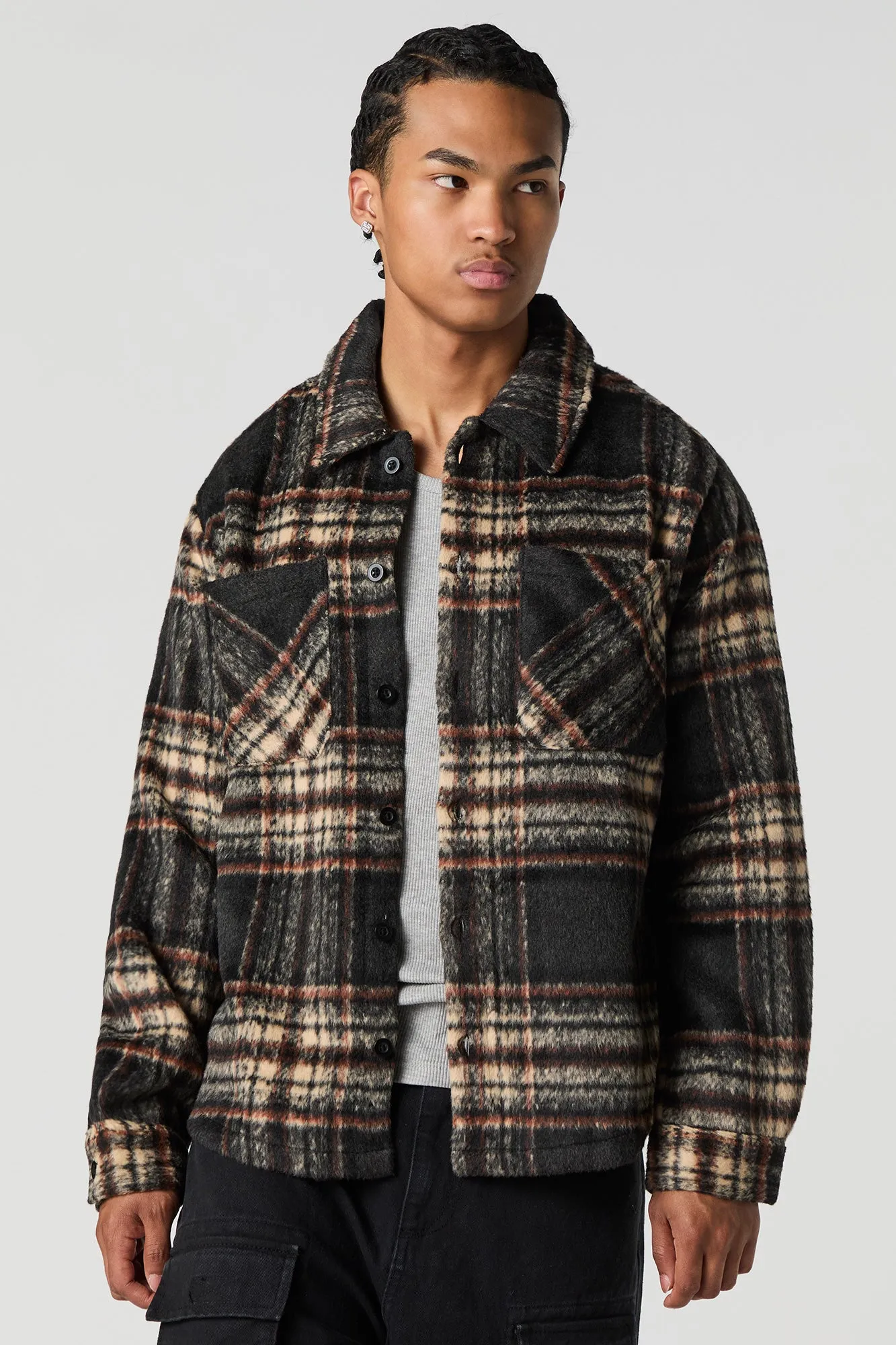 Faux Mohair Plaid Shacket sold by Urban Planet product image thumbnail 4