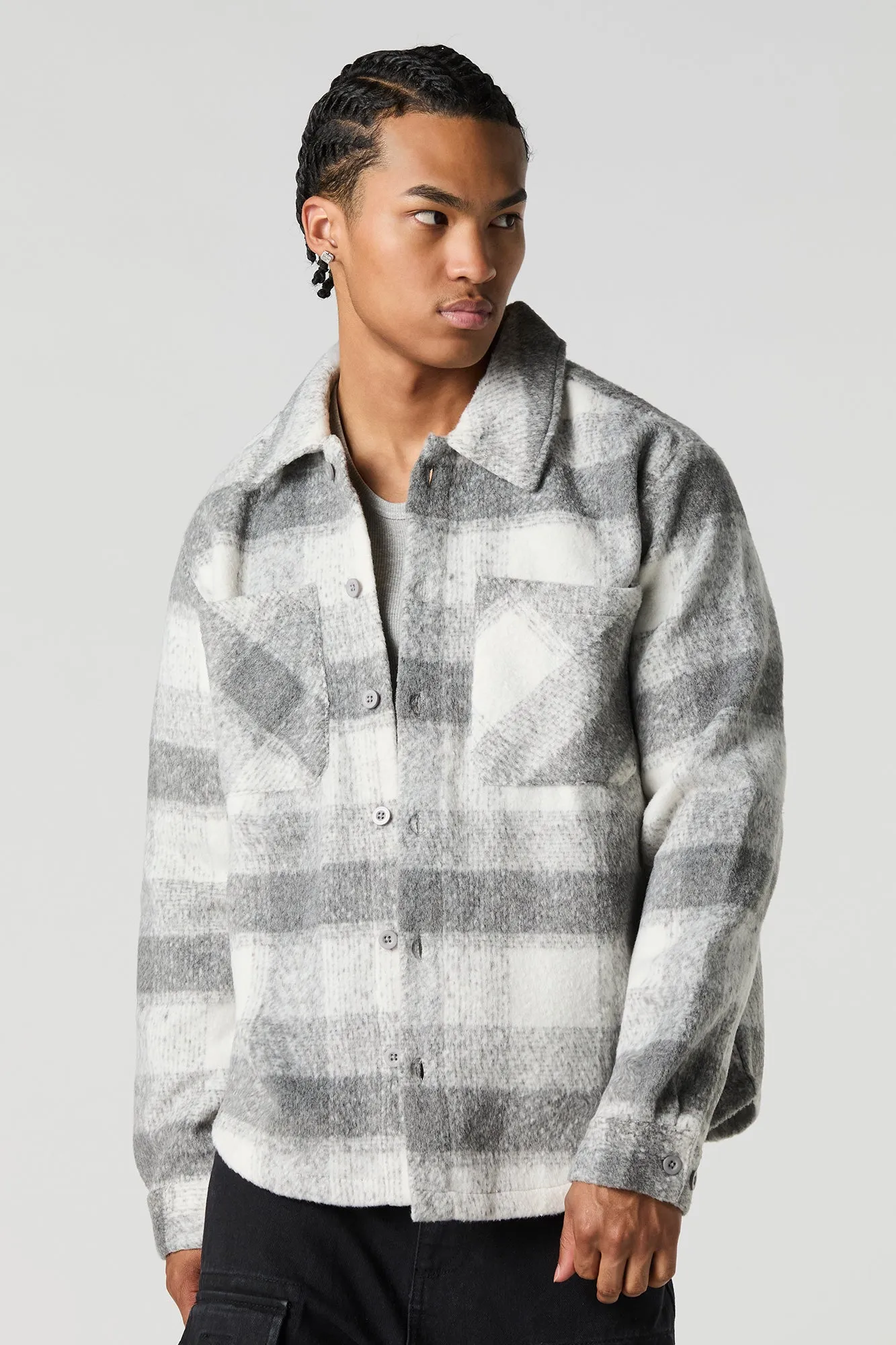 Faux Mohair Plaid Shacket sold by Urban Planet