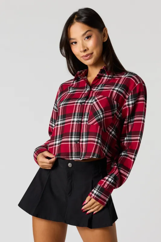 Flannel Cropped Button-Up Top sold by Urban Planet