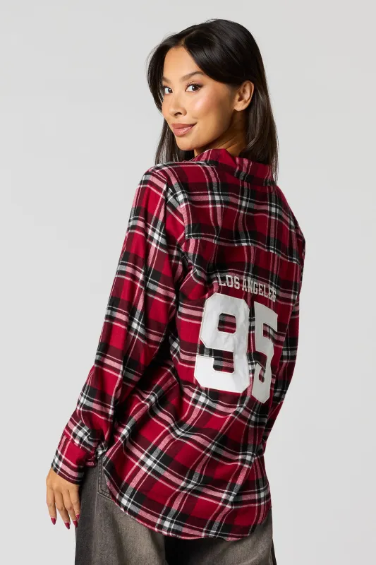 Embroidered Flannel Button-Up Top sold by Urban Planet