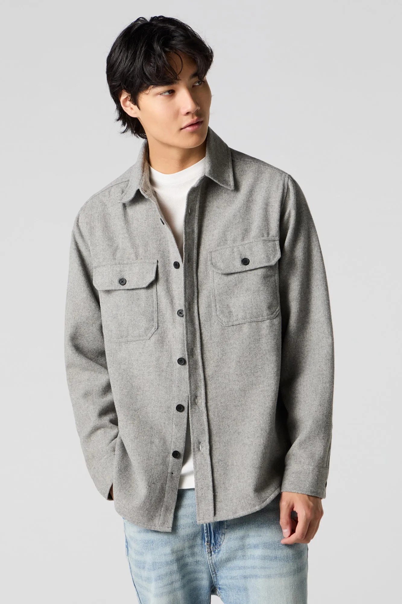 Flannel Long Sleeve Button-Up Top sold by Urban Planet
