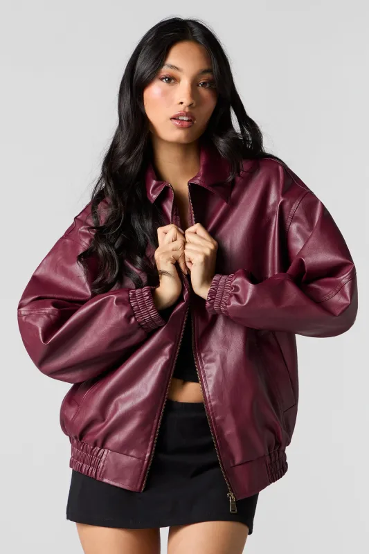 Faux Leather Oversized Bomber Jacket sold by Urban Planet