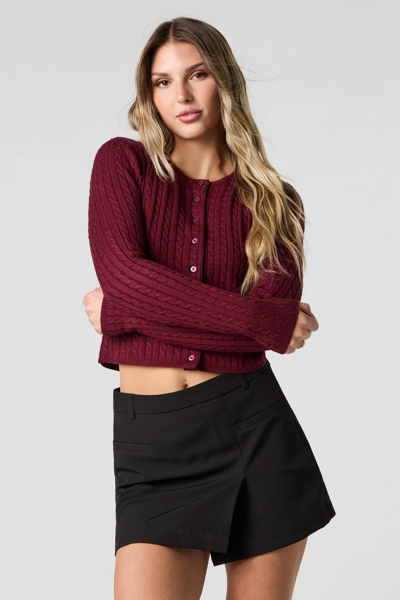 Cable Knit Button Up Cropped Cardigan sold by Urban Planet product image thumbnail 4