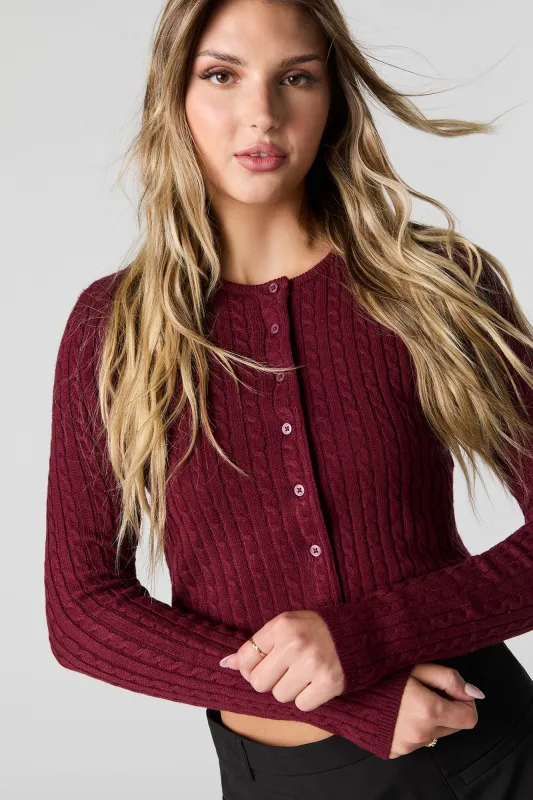 Cable Knit Button Up Cropped Cardigan sold by Urban Planet