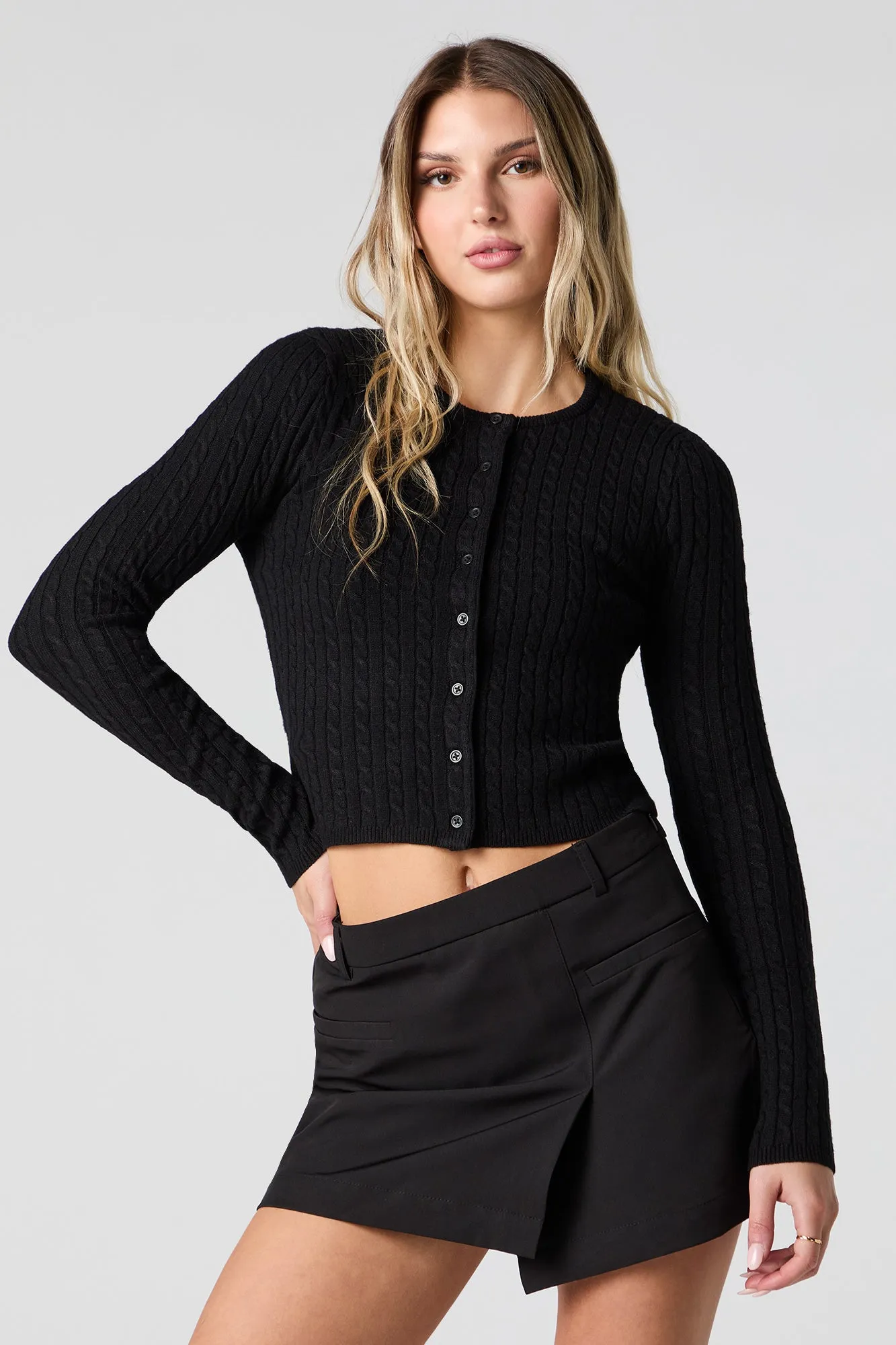 Cable Knit Button Up Cropped Cardigan sold by Urban Planet product image thumbnail 5