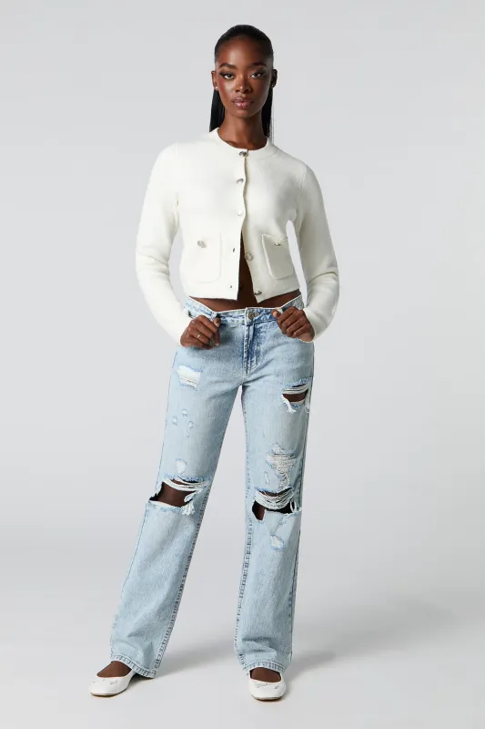 Jean droit pâle déchiré à taille basse sold by Urban Planet