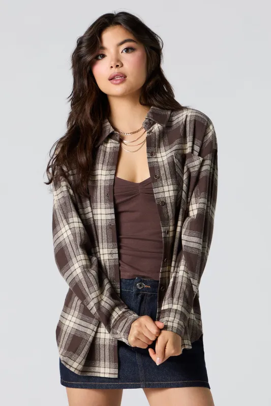 Plaid Flannel Long Sleeve Button-Up Top sold by Urban Planet