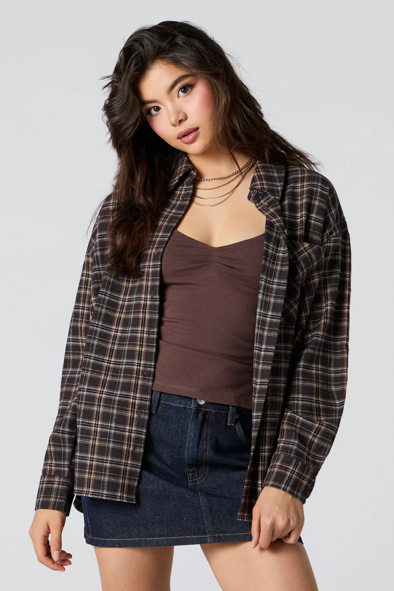 Haut boutonné en flanelle à carreaux et manche longue sold by Urban Planet product image thumbnail 2