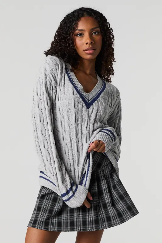Cable Knit V-Neck Sweater sold by Urban Planet