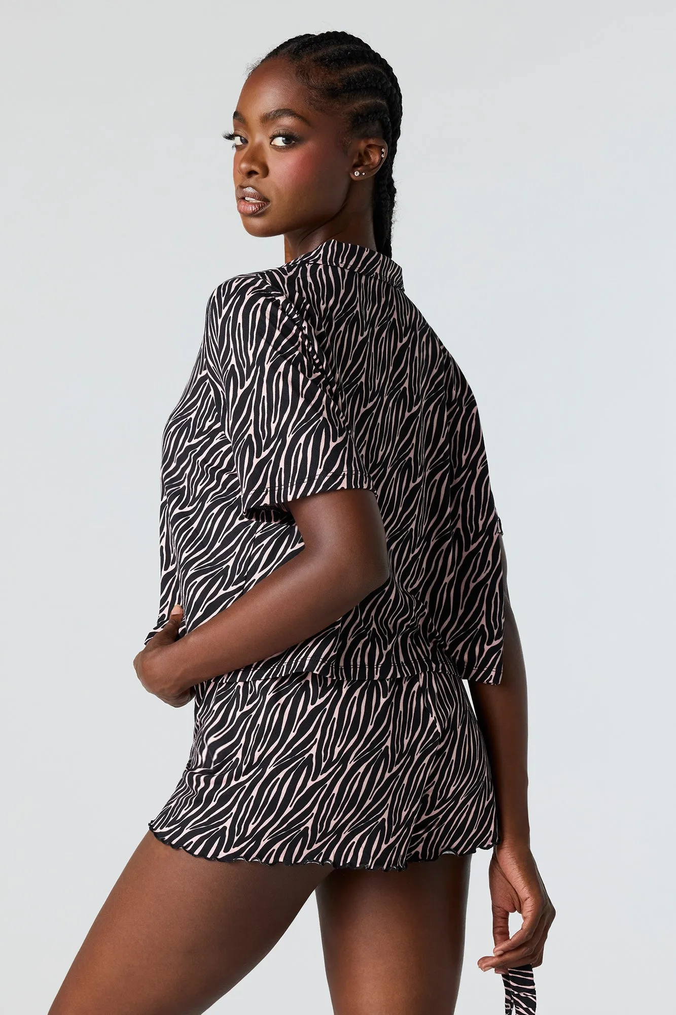 Button-Up Top & Short & Eye Mask Pajama Set sold by Urban Planet product image thumbnail 2