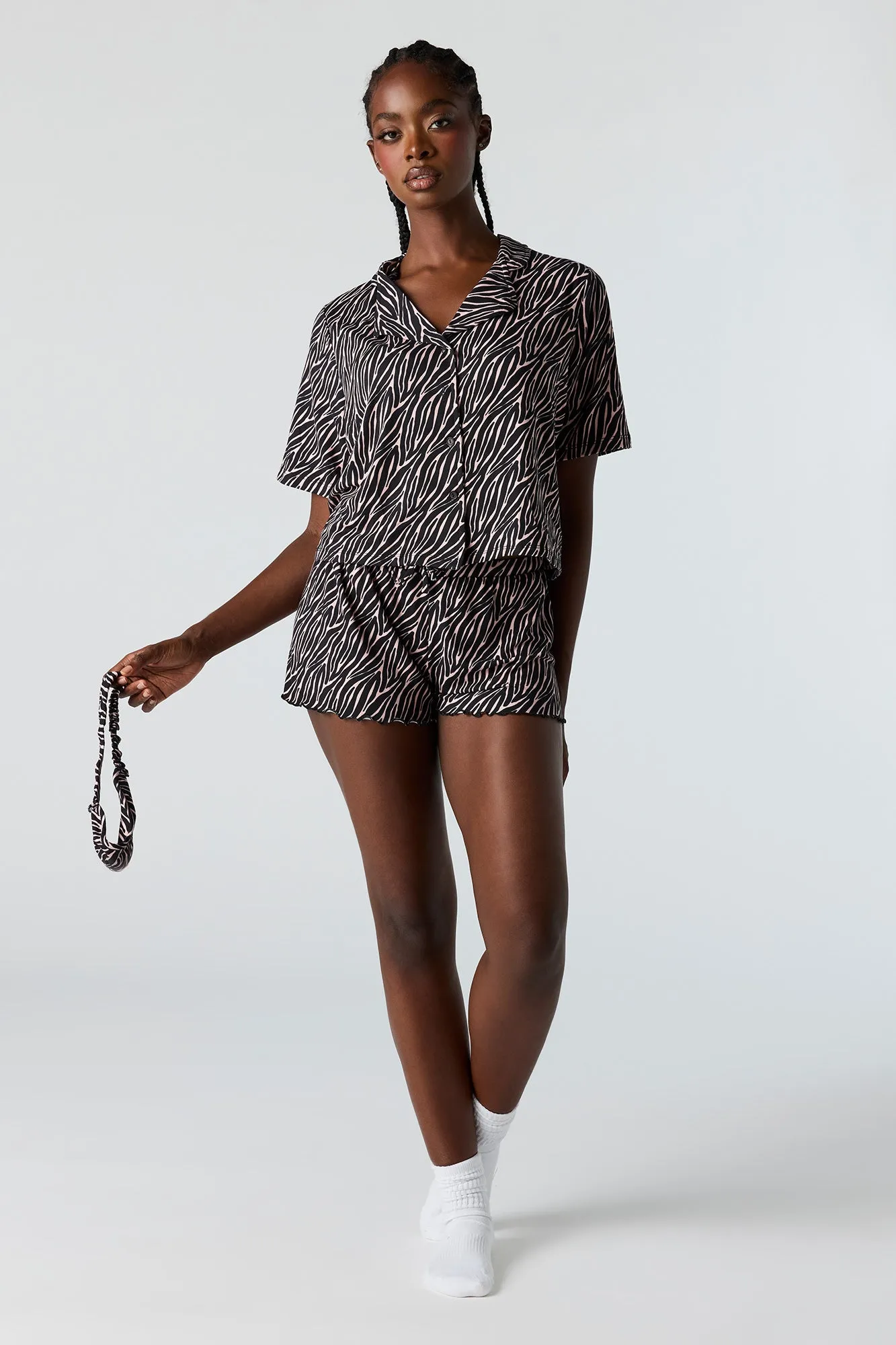 Button-Up Top & Short & Eye Mask Pajama Set sold by Urban Planet product image thumbnail 3