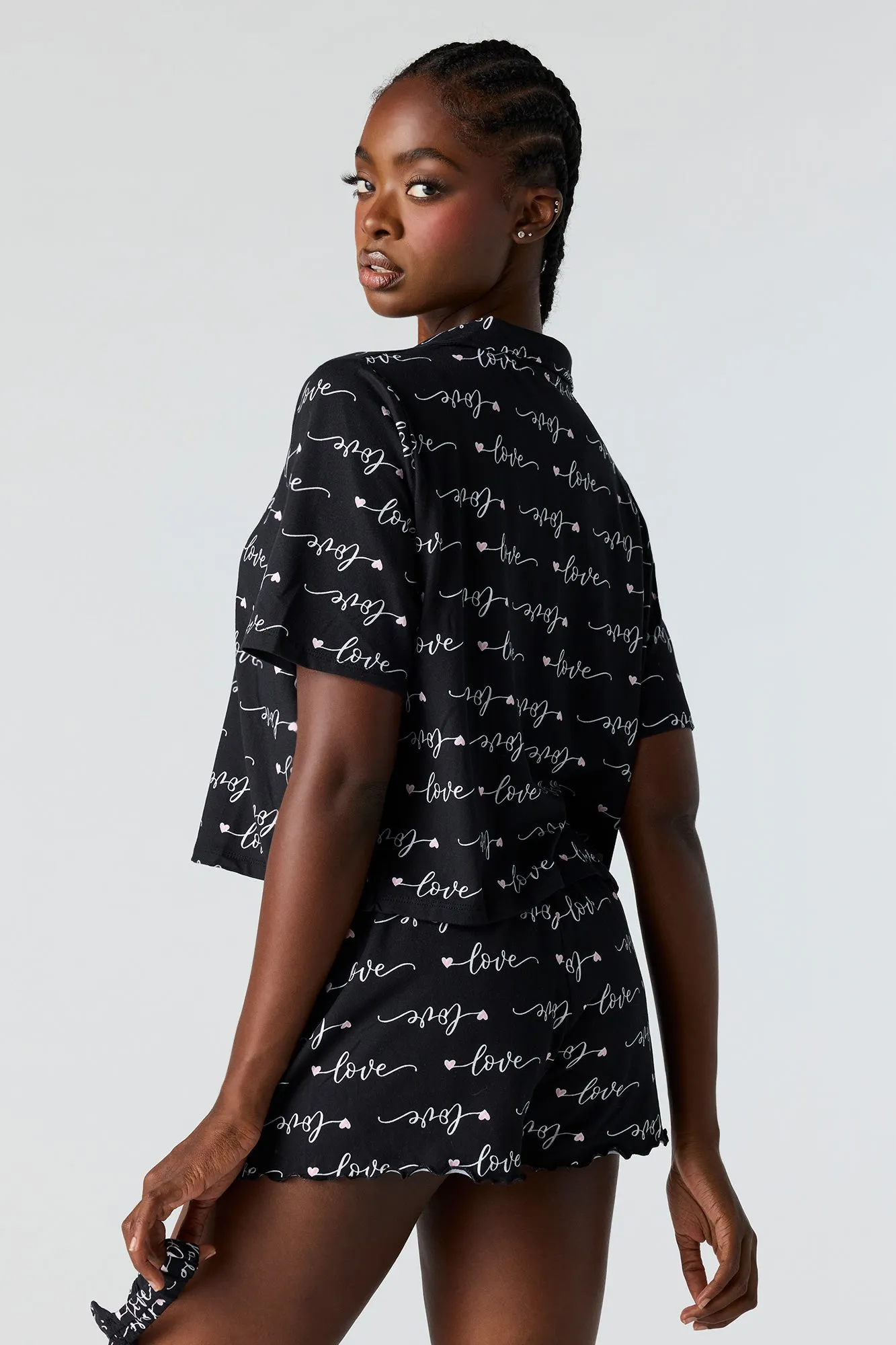 Button-Up Top & Short & Eye Mask Pajama Set sold by Urban Planet product image thumbnail 5