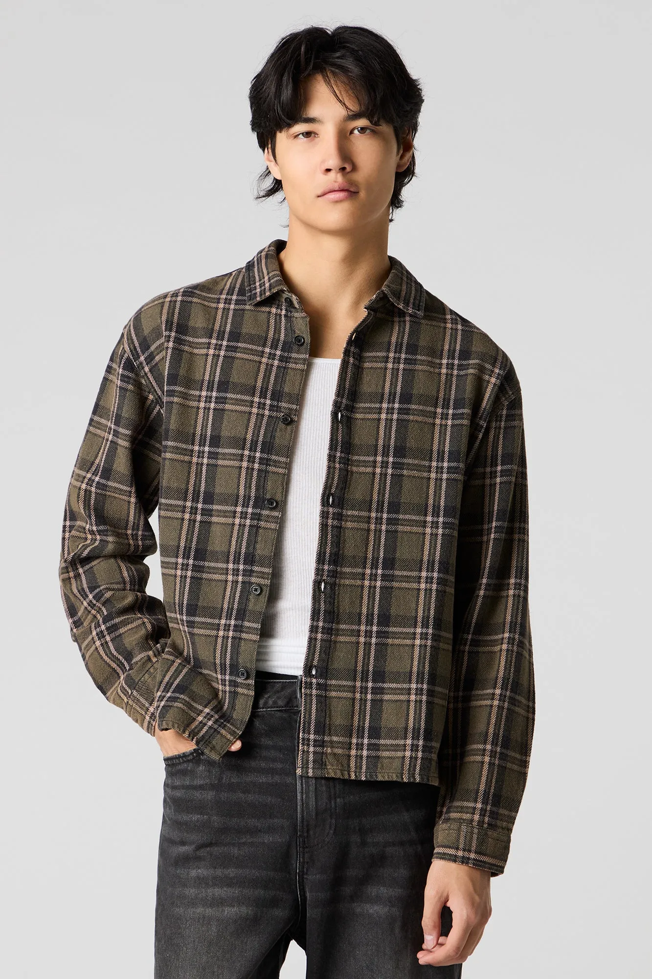 Plaid Button-Up Top sold by Urban Planet