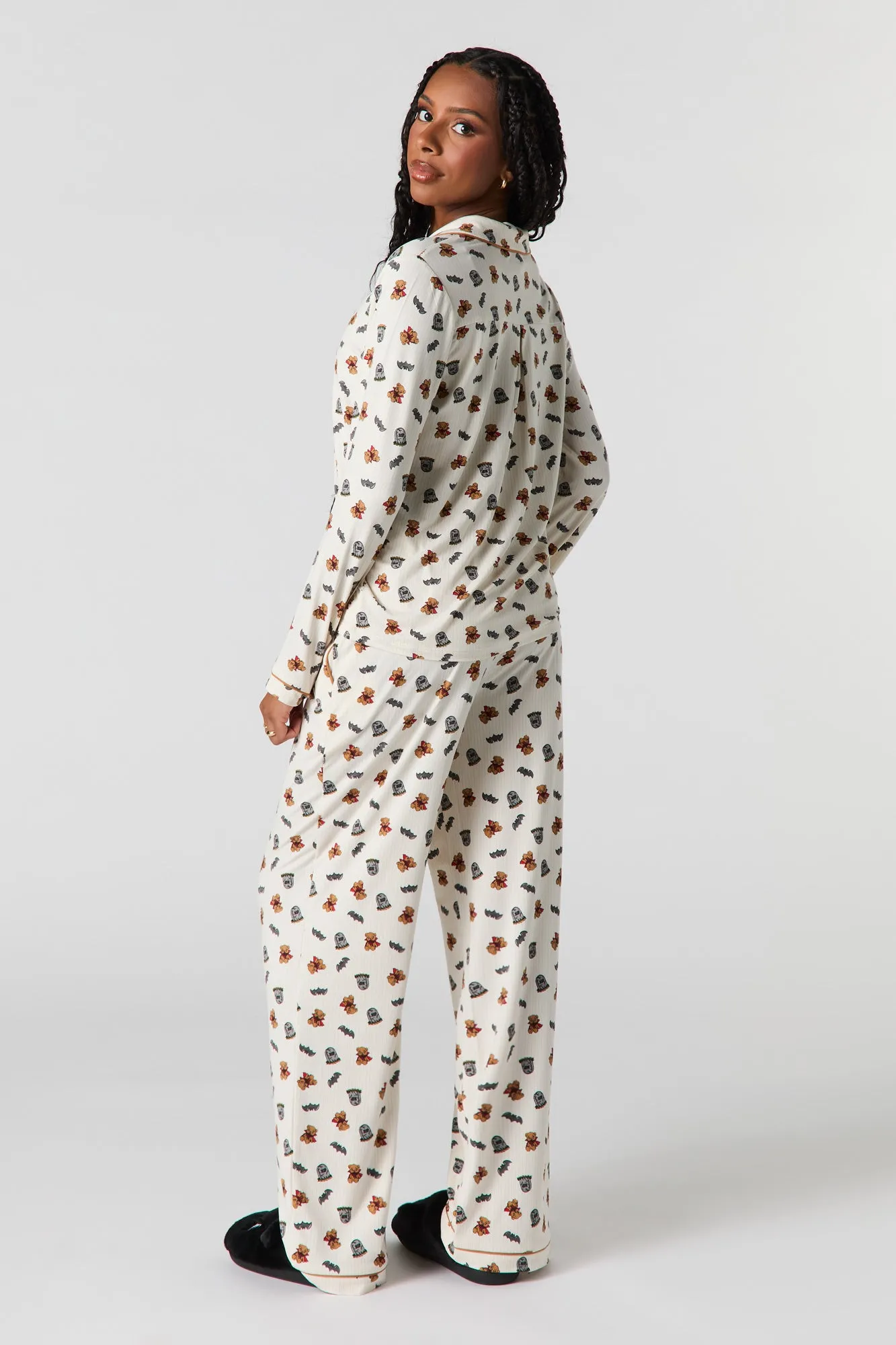 Halloween Printed Button-Up Top & Pant Pajama Set sold by Urban Planet product image thumbnail 3