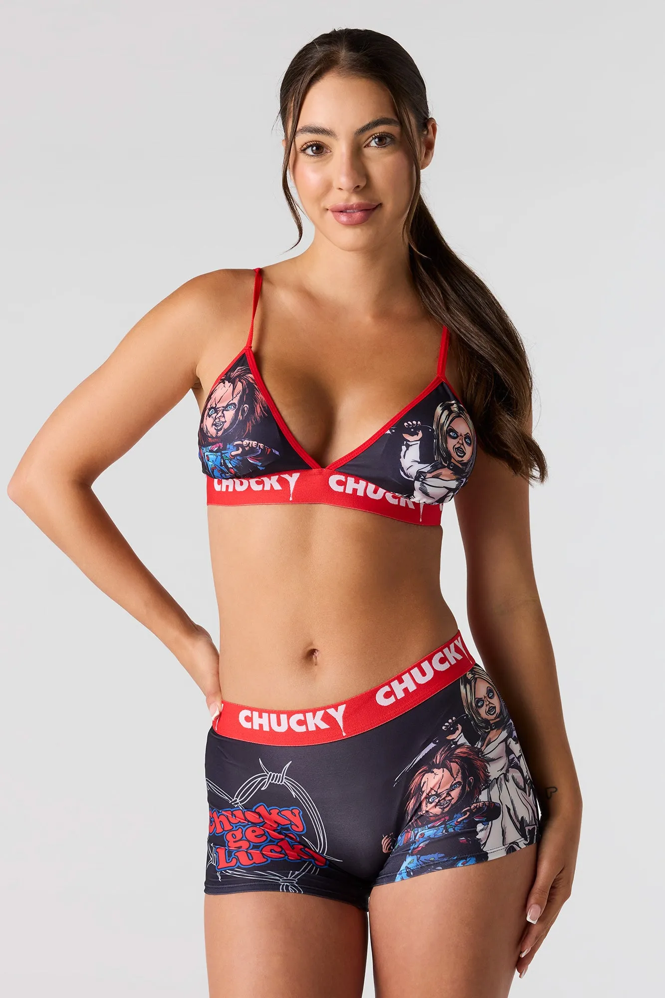 Ensemble avec bralette triangulaire et culotte garçonne à imprimé Horror sold by Urban Planet product image thumbnail 2