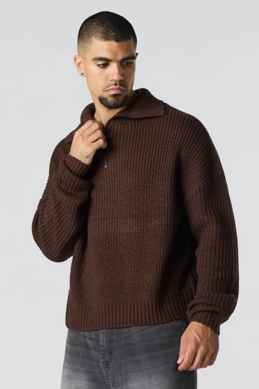 Ribbed Knit Quarter Zip Sweater sold by Urban Planet