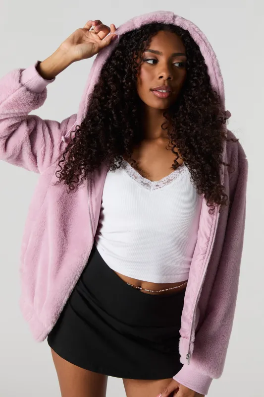 Faux Fur Zip-Up Jacket sold by Urban Planet