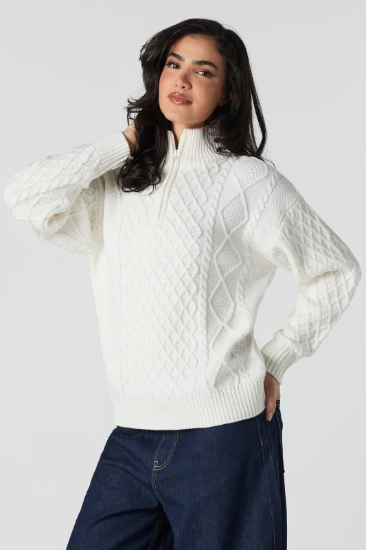 Cable Knit Quarter Zip Sweater sold by Urban Planet