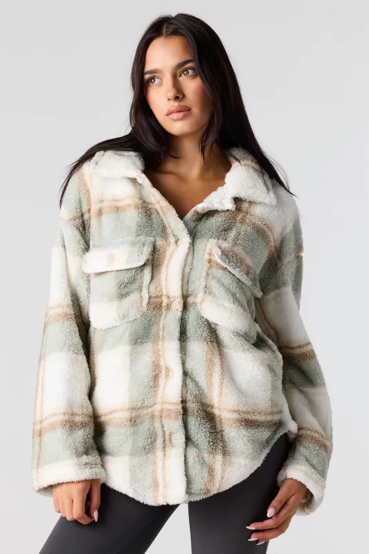 Plaid Sherpa Shacket sold by Urban Planet