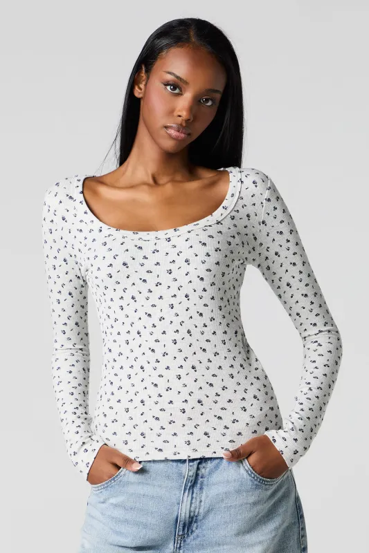 Classic Ribbed Scoop Neck Long Sleeve Top sold by Urban Planet