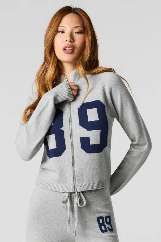 Number Jacquard Knit Zip-Up Sweater sold by Urban Planet