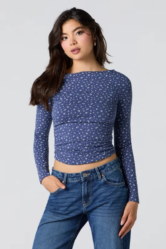 Cinched Boat Neck Long Sleeve Top sold by Urban Planet