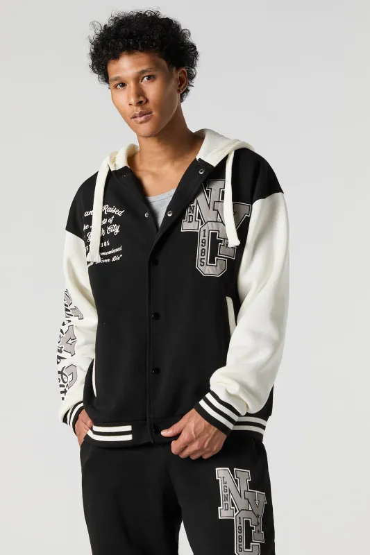 City Twill Embroidered Graphic Fleece Varsity Jacket sold by Urban Planet