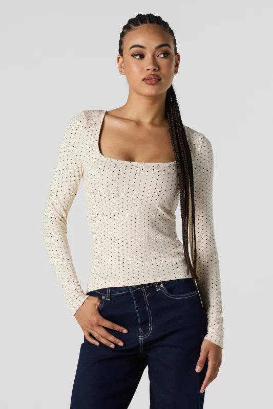 Ribbed Square Neck Long Sleeve Top sold by Urban Planet