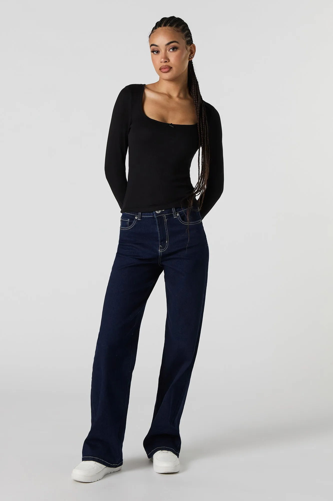 Haut côtelé à manches longues avec encolure carrée sold by Urban Planet product image thumbnail 4