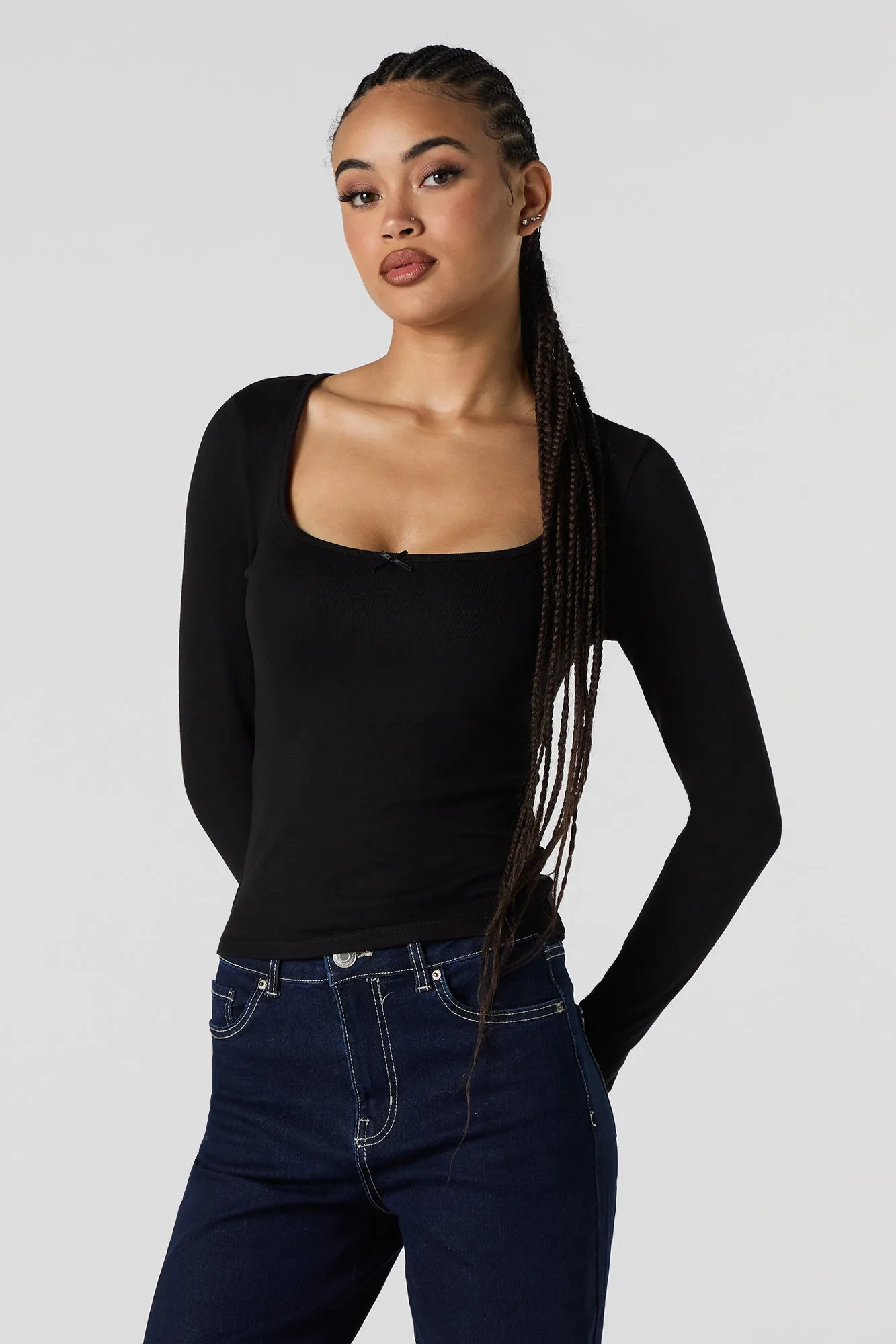 Haut côtelé à manches longues avec encolure carrée sold by Urban Planet product image thumbnail 2