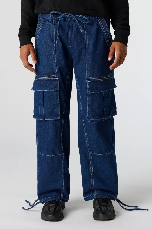 Denim Wide Leg Cargo Jogger sold by Urban Planet