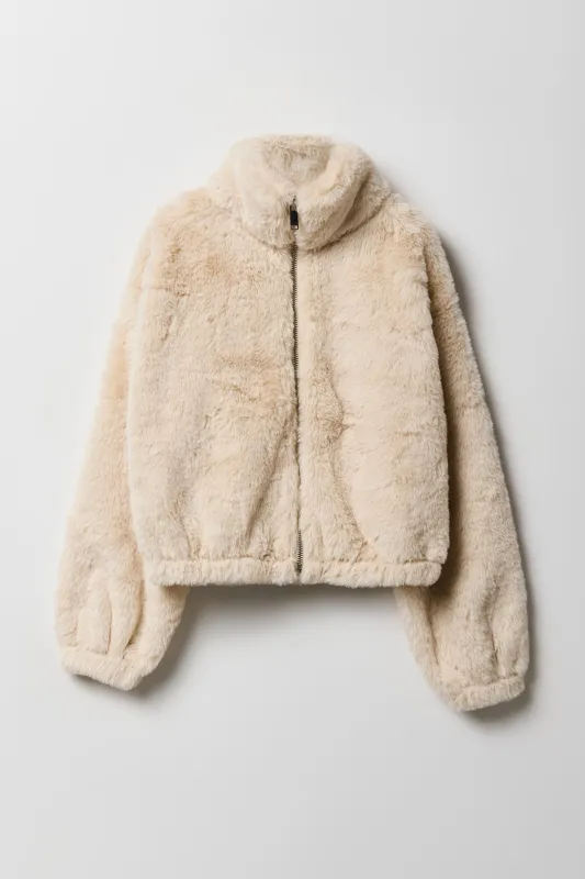 Girls Faux Fur Zip Up Jacket sold by Urban Planet