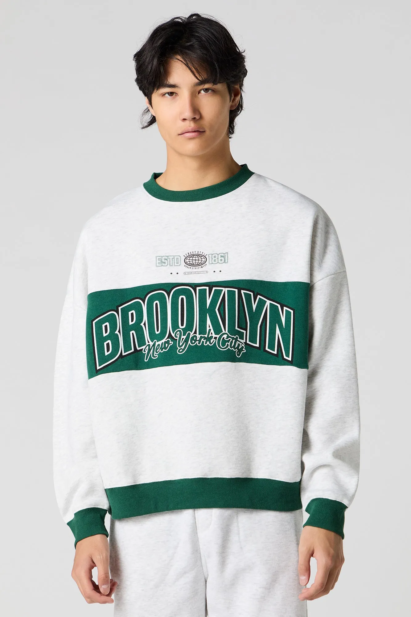 City Graphic Colourblock Fleece Sweatshirt sold by Urban Planet product image thumbnail 4
